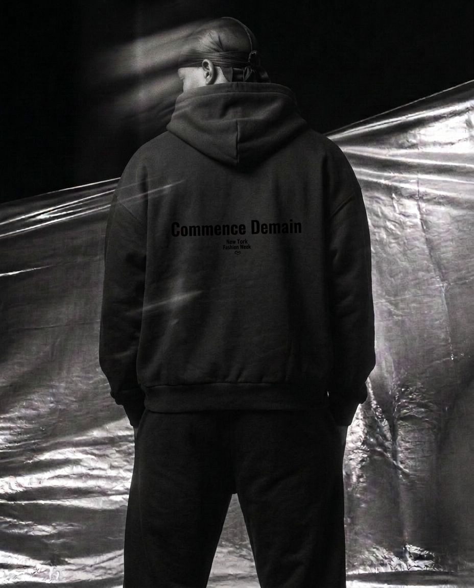 Featured look back — Commence Demain back print hoodie